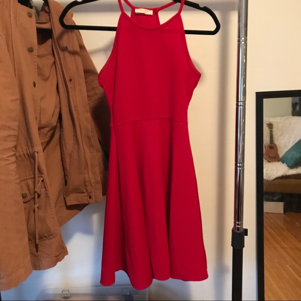 Red high neck dress